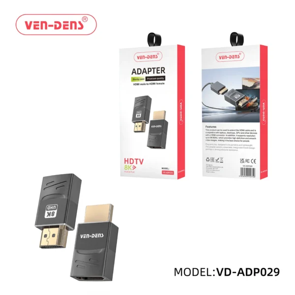 8K HDTV HDMI Adapter - Male to Female, High-Speed, Compact Design