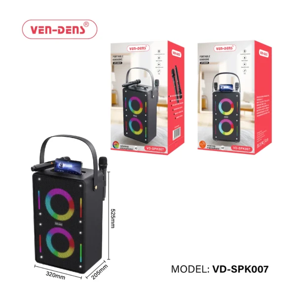 Portable Karaoke Speaker with RGB Lights & Wireless X2 Microphones